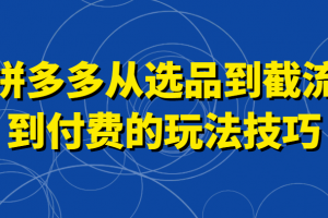 拼多多从选品到截流到付费的玩法技巧,助你掌握截流自然流量,高投产,强付费快速启动