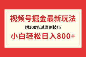 视频号掘金,小白轻松日入800+(附100%过原创技巧)