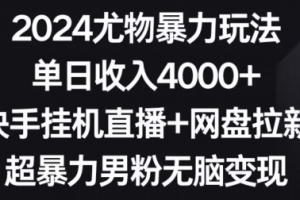 2024尤物暴力玩法,单日收入4000+,快手挂机直播+网盘拉新,超暴力男粉无脑变现