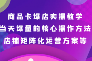 商品卡爆店实操教学,基础到进阶保姆式讲解、当天爆量核心方法、店铺矩阵化运营方案等