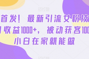 全网首发!最新引流女粉技术,单日收益1000+,被动获客100+,小白在家就能做