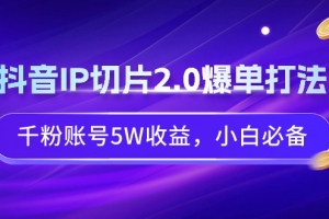 抖音IP切片2.0爆单打法,千粉账号5W收益,小白必备