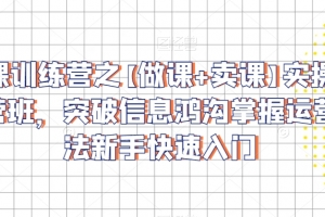 卖课训练营之【做课+卖课】实操与运营班,突破信息鸿沟掌握运营方法新手快速入门