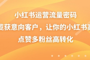 小红书运营流量密码,揽获意向客户,让你的小红书高点赞多粉丝高转化