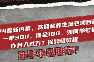 2024最新内幕,高佣金养生汤包项目解密,一单300,佣金180,如何单号操作月入过万?保姆级教程