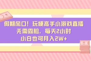 假期风口!玩梗高手小游戏直播,无需露脸,每天2小时,小白也可月入2W+