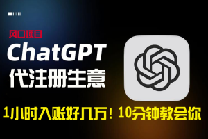 一小时入账好几万!利润大到吓人的ChatGPT代注册小生意,10分钟教会你,…