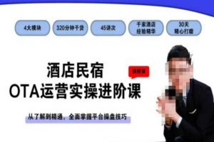 酒店民宿OTA运营实操进阶课,从了解到精通,全面掌握平台操盘技巧