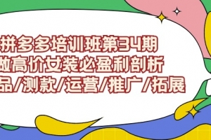拼多多培训班第34期:做高价女装必盈利剖析选品/测款/运营/推广/拓展