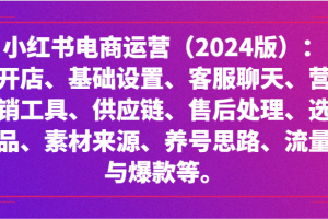 小红书电商运营(2024版):开店、设置、供应链、选品、素材、养号、流量与爆款等