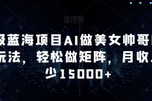 超级蓝海项目AI做美女帅哥的全新玩法,轻松做矩阵,月收入至少15000+