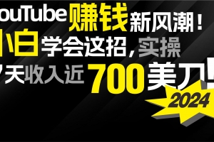 2024 YouTube赚钱新风潮!小白学会这招,7天收入近7百美金!