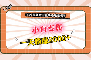 2024最新微信视频号分成计划,对新人友好,一天躺赚2000+