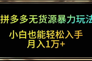拼多多无货源暴力玩法,全程干货,小白也能轻松入手,月入1万+