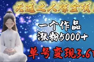 天选之人炼金项目,一个作品涨粉5000+,单号变现3.6w