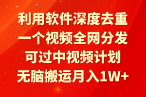 利用软件深度去重,一个视频全网分发,可过中视频计划,无脑搬运月入1W+