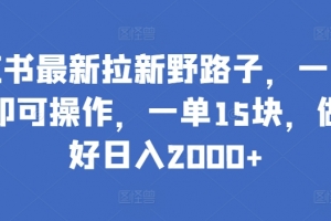 小红书最新拉新野路子,一部手机即可操作,一单15块,做得好日入2000+