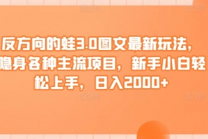 反方向的蛙3.0图文最新玩法,隐身各种主流项目,新手小白轻松上手,日入2000+