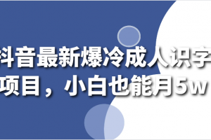 抖音最新爆冷成人识字项目,小白也能月5w