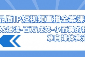 高品质 IP短视频直播-全案课程,有效爆流-百万成交-小而美的精准自媒体赛道