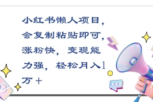 小红书懒人项目,会复制粘贴即可,涨粉快,变现能力强,轻松月入1万+