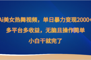Ai美女热舞视频,单日暴力变现2000+,多平台多收益,无脑且操作简单,小白干就完了