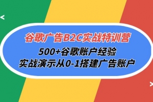 谷歌广告B2C实战特训营,500+谷歌账户经验,实战演示从0-1搭建广告账户