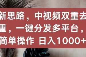 新思路,中视频双重去重,一键分发多平台,简单操作,日入1000+