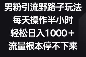 男粉引流野路子玩法,每天操作半小时轻松日入1000+,流量根本停不下来