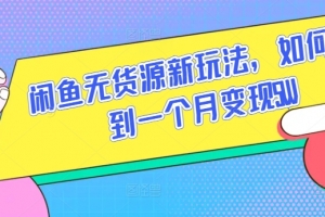 闲鱼无货源新玩法,如何做到一个月变现5W