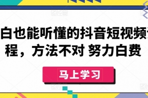 小白也能听懂的抖音短视频课程,方法不对 努力白费