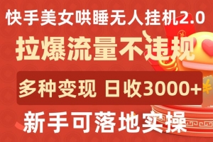 快手美女哄睡无人挂机2.0.拉爆流量不违规,多种变现途径,日收3000+,新手可落地实操