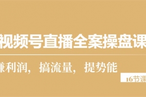 视频号直播全案操盘课,赚利润,搞流量,提势能(16节课)