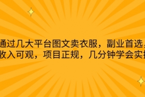 通过几大平台图文卖衣服,副业首选,收入可观,项目正规,几分钟学会实操