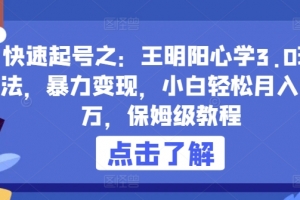快速起号之:王明阳心学3.0玩法,暴力变现,小白轻松月入过万,保姆级教程