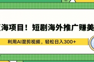 蓝海项目!短剧海外推广赚美金,利用AI混剪视频,轻松日入300+
