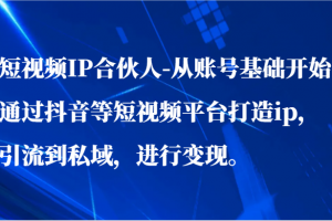 短视频IP合伙人-从账号基础开始通过抖音等短视频平台打造ip,引流到私域,进行变现。
