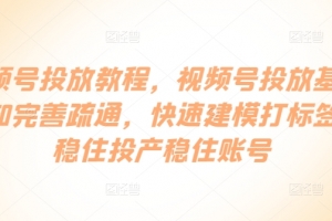 视频号投放教程,视频号投放基础认知完善疏通,快速建模打标签,稳住投产稳住账号