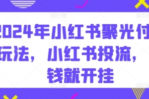 2024年小红书聚光付费玩法,小红书投流,充钱就开挂