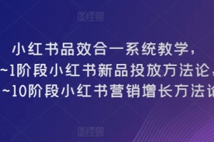 小红书品效合一系统教学,0~1阶段小红书新品投放方法论,1~10阶段小红书营销增长方法论