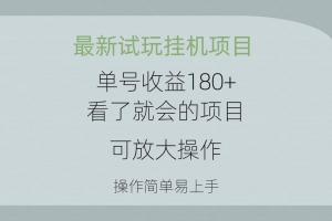 最新试玩挂机项目 单号收益180+看了就会的项目,可放大操作 操作简单易…