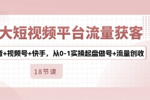 3大短视频平台流量获客,抖音+视频号+快手,从0-1实操起盘做号+流量创收