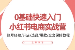 0基础快速入门小红书电商实战营:账号搭建/开店/选品/爆款/全套保姆教程