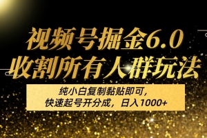 视频号掘金6.0收割所有人群玩法!纯小白复制黏贴即可,快速起号开分成,日入1000+