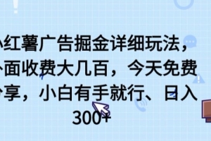 小红薯广告掘金详细玩法,外面收费大几百,小白有手就行,日入300+