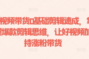短视频带货0基础剪辑速成,掌握爆款剪辑思维,让好视频加持涨粉带货