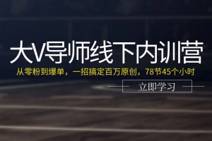 大V导师线下内训营:从零粉到爆单,一招搞定百万原创(78节45个小时)