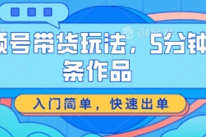 视频号带货玩法,5分钟一条作品,入门简单,快速出单