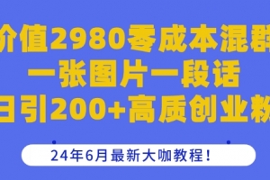 价值2980零成本混群一张图片一段话日引200+高质创业粉,24年6月最新大咖教程