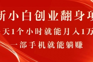 最新小白创业翻身项目,每天1个小时就能月入1万+,0门槛,一部手机就能…